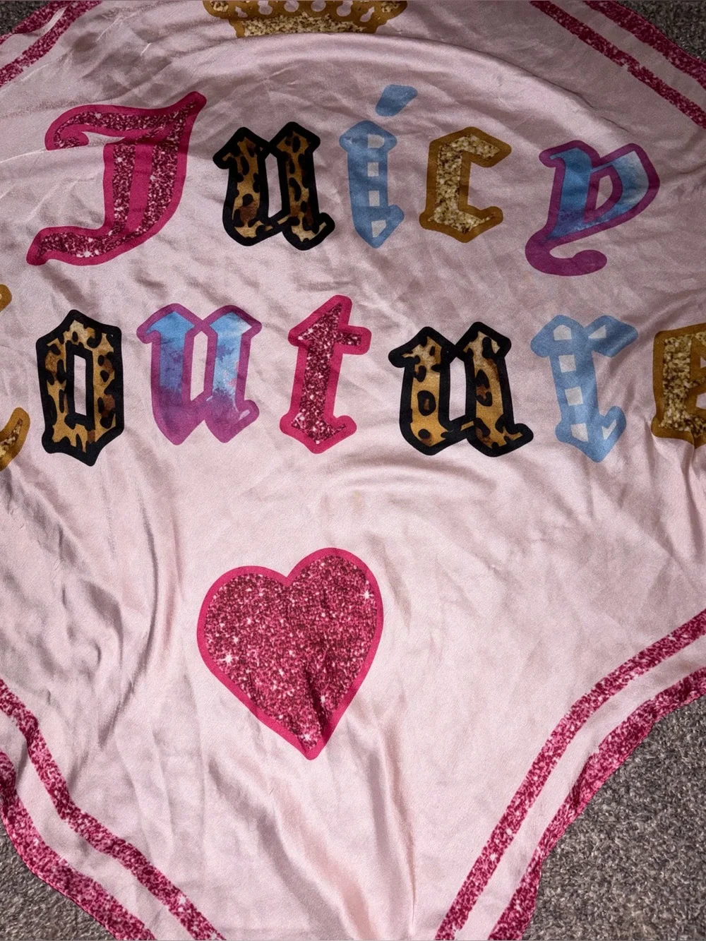 Juicy Couture Pink Glitter Logo Scarf with Gold Crown